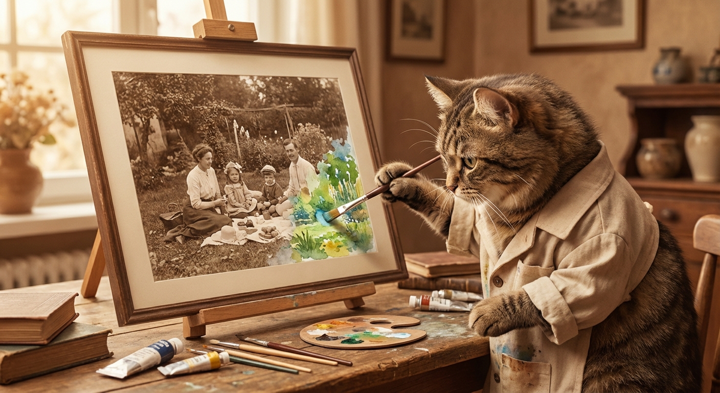 あられちゃんが絵を描いている