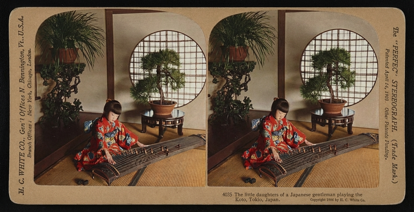 カラー化後: 琴を弾く子どもたち